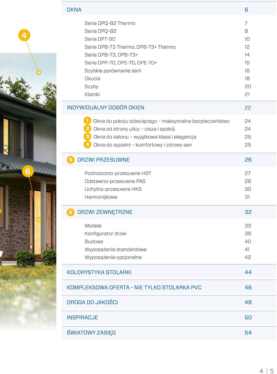 Okna do sypialni komfortowy i zdrowy sen 25 5 DRZWI PRZESUWNE 26 6 Podnoszono-przesuwne HST 27 Odstawno-przesuwne PAS 28 Uchylno-przesuwne HKS 30 Harmonijkowe 31 6 DRZWI ZEWNĘTRZNE 32 Modele 33