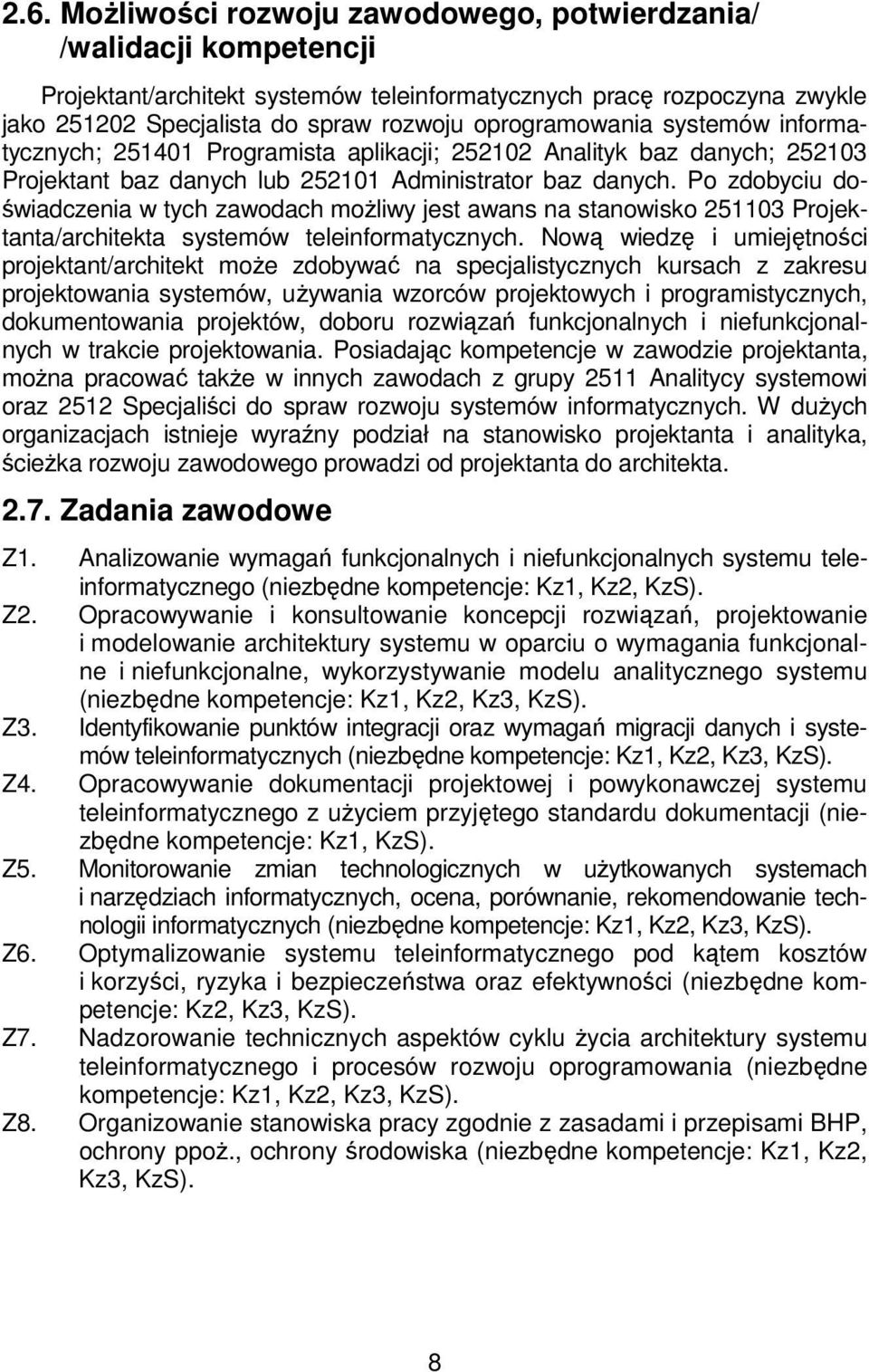 Po zdobyciu doświadczenia w tych zawodach możliwy jest awans na stanowisko 251103 Projektanta/architekta systemów teleinformatycznych.