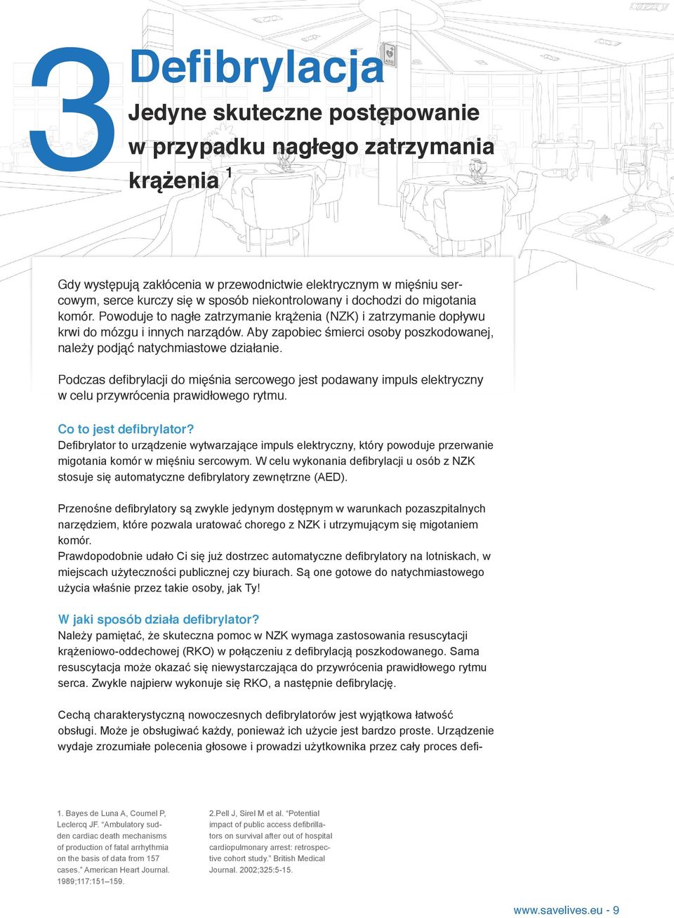 Aby zapobiec śmierci osoby poszkodowanej, należy podjąć natychmiastowe działanie. Podczas defibrylacji do mięśnia sercowego jest podawany impuls elektryczny w celu przywrócenia prawidłowego rytmu.