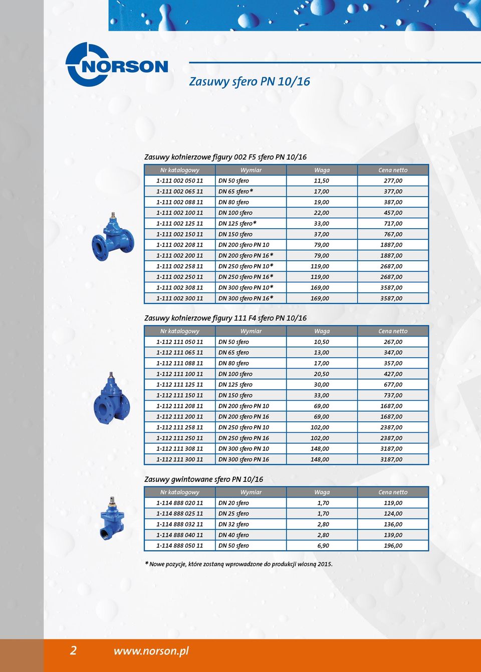 200 sfero PN 16* 79,00 1887,00 1-111 002 258 11 DN 250 sfero PN 10* 119,00 2687,00 1-111 002 250 11 DN 250 sfero PN 16* 119,00 2687,00 1-111 002 308 11 DN 300 sfero PN 10* 169,00 3587,00 1-111 002