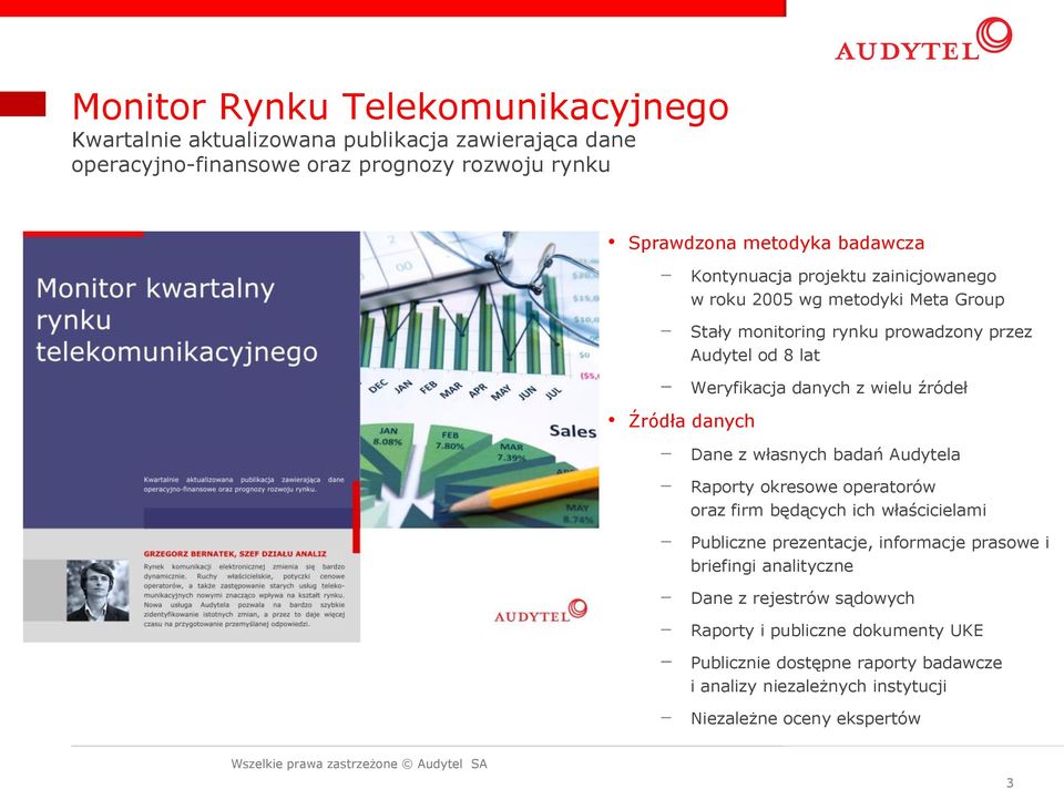 Źródła danych Dane z własnych badań Audytela Raporty okresowe operatorów oraz firm będących ich właścicielami Publiczne prezentacje, informacje prasowe i briefingi