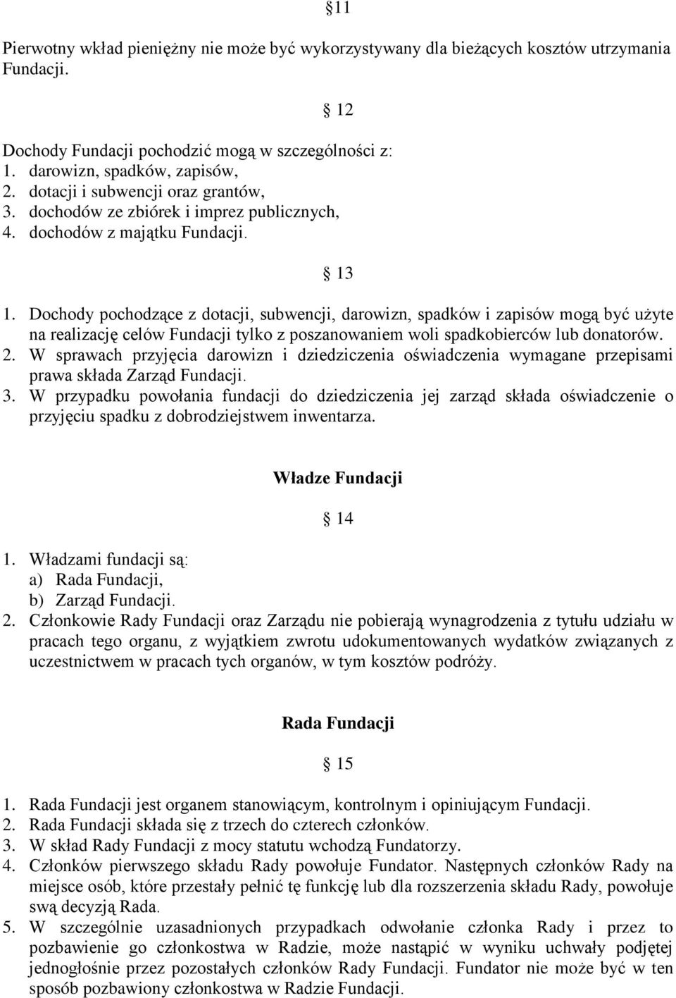 Dochody pochodzące z dotacji, subwencji, darowizn, spadków i zapisów mogą być użyte na realizację celów Fundacji tylko z poszanowaniem woli spadkobierców lub donatorów. 2.