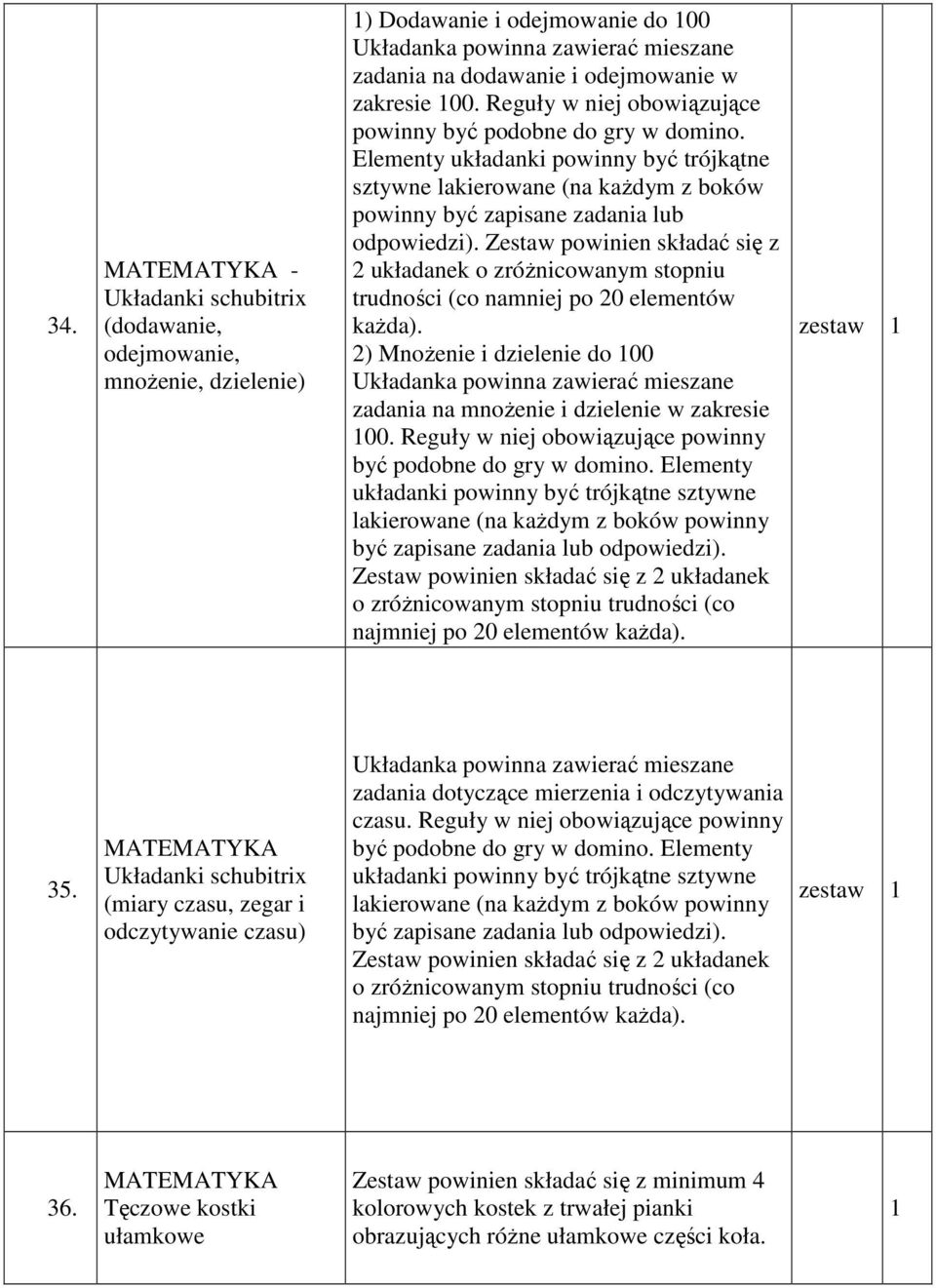 Zestaw powinien składać się z 2 układanek o zróżnicowanym stopniu trudności (co namniej po 20 elementów każda).