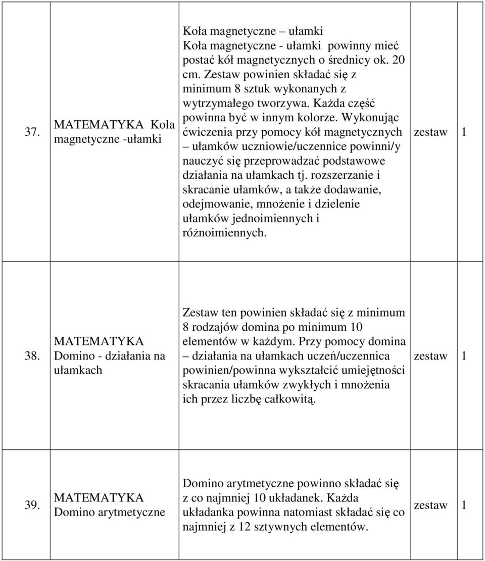 Wykonując ćwiczenia przy pomocy kół magnetycznych ułamków uczniowie/uczennice powinni/y nauczyć się przeprowadzać podstawowe działania na ułamkach tj.
