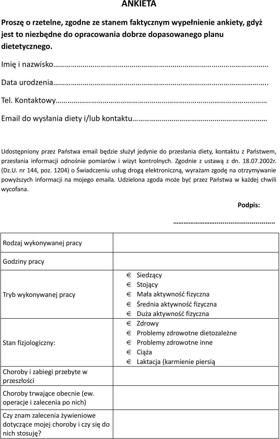 kontrolnych. Zgodnie z ustawą z dn. 18.07.2002r. (Dz.U. nr 144, poz. 1204) o Świadczeniu usług drogą elektroniczną, wyrażam zgodę na otrzymywanie powyższych informacji na mojego emaila.