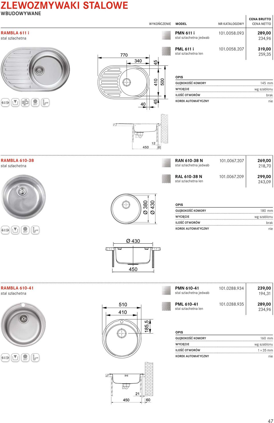 0067.207 269,00 218,70 101.0067.209 299,00 243,09 380 430 180 mm 430 450 RAMBLA 610-41 PMN 610-41 PML 610-41 len 101.