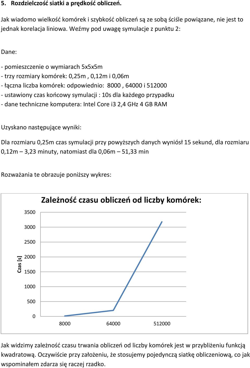 czas końcowy symulacji : 10s dla każdego przypadku - dane techniczne komputera: Intel Core i3 2,4 GHz 4 GB RAM Uzyskano następujące wyniki: Dla rozmiaru 0,25m czas symulacji przy powyższych danych