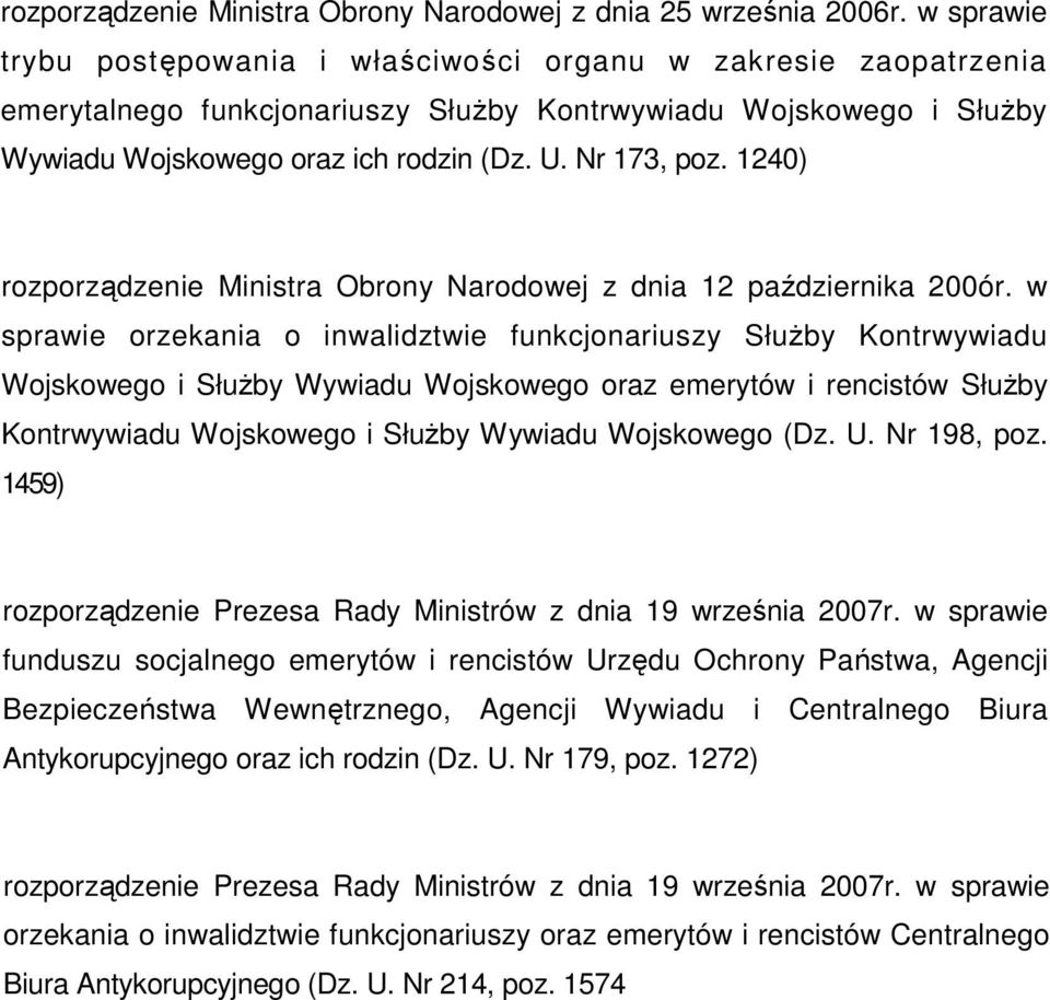 1240) rozporządzenie Ministra Obrony Narodowej z dnia 12 października 200ór.