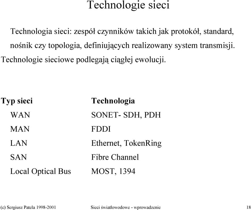 Technologie sieciowe podlegają ciągłej ewolucji.