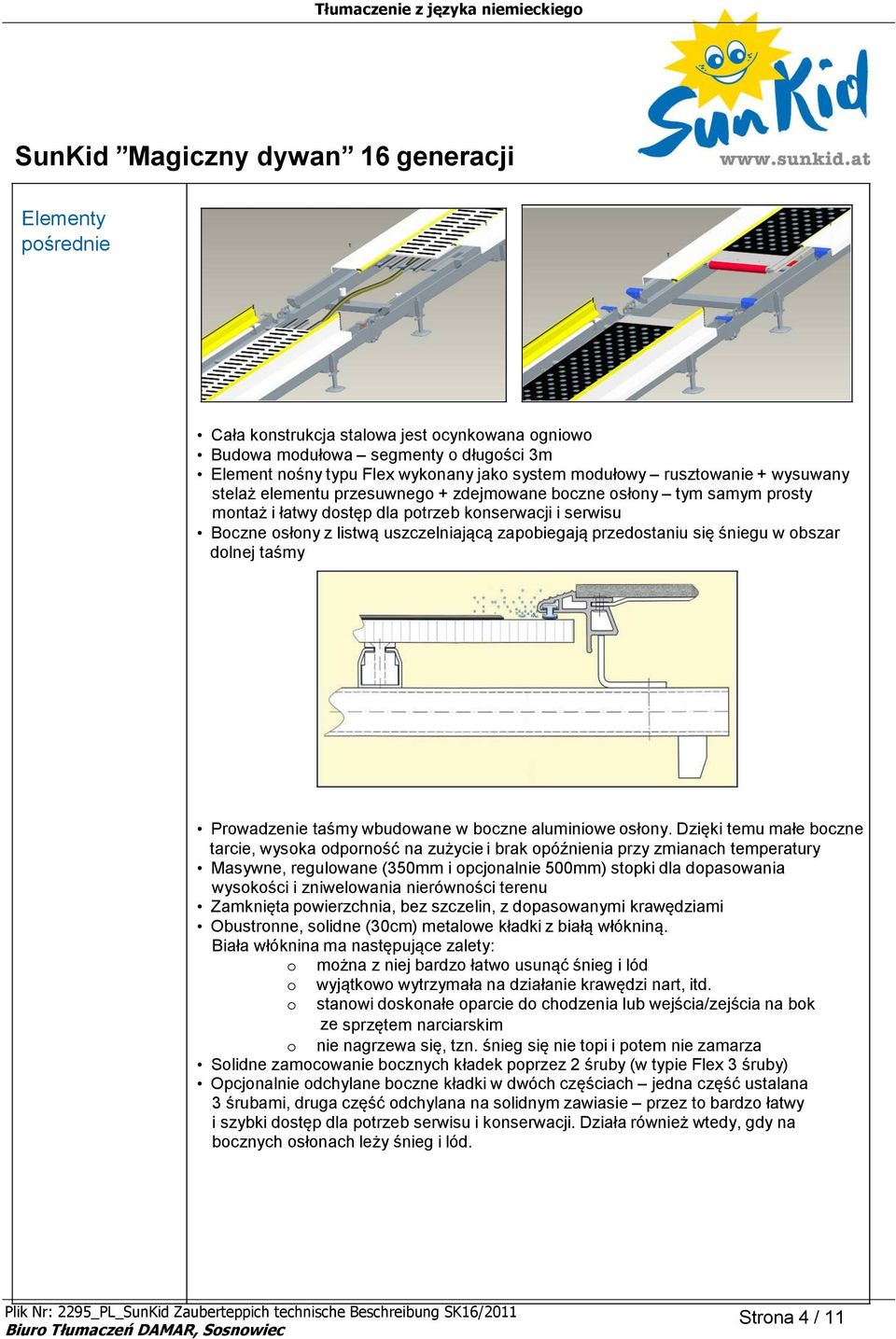 dolnej taśmy Prowadzenie taśmy wbudowane w boczne aluminiowe osłony.