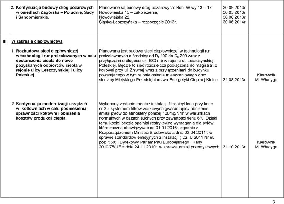 Planowana jest budowa sieci ciepłowniczej w technologii rur preizolowanych o średnicy od D n 100 do D n 200 wraz z przyłączami o długości ok. 680 mb w rejonie ul. Leszczyńskiej i Poleskiej.