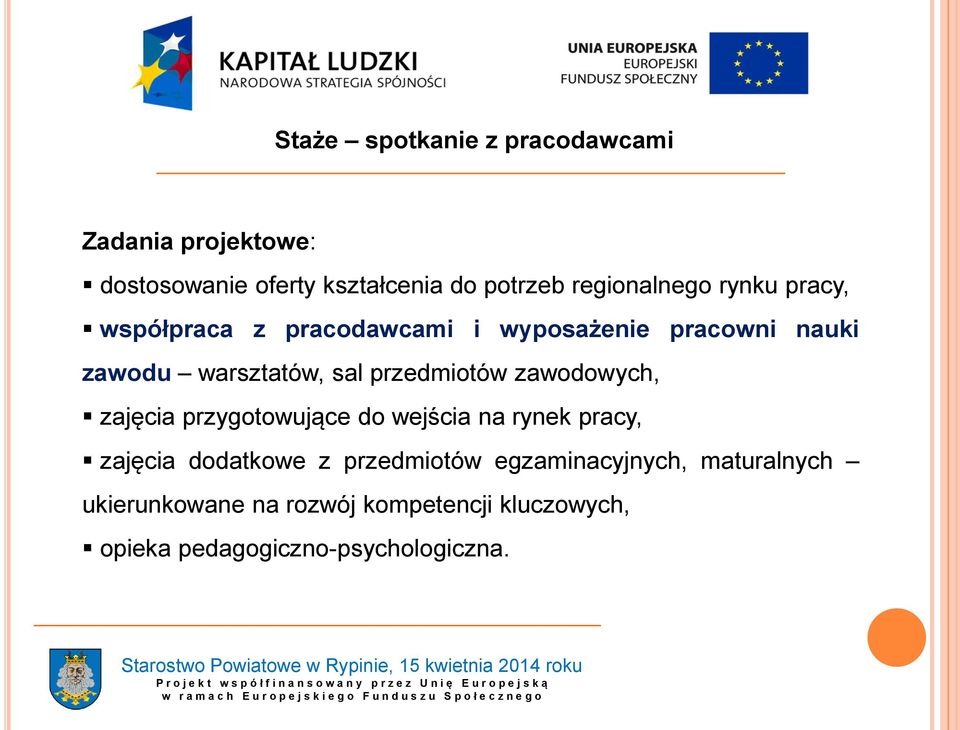 zawodowych, zajęcia przygotowujące do wejścia na rynek pracy, zajęcia dodatkowe z przedmiotów