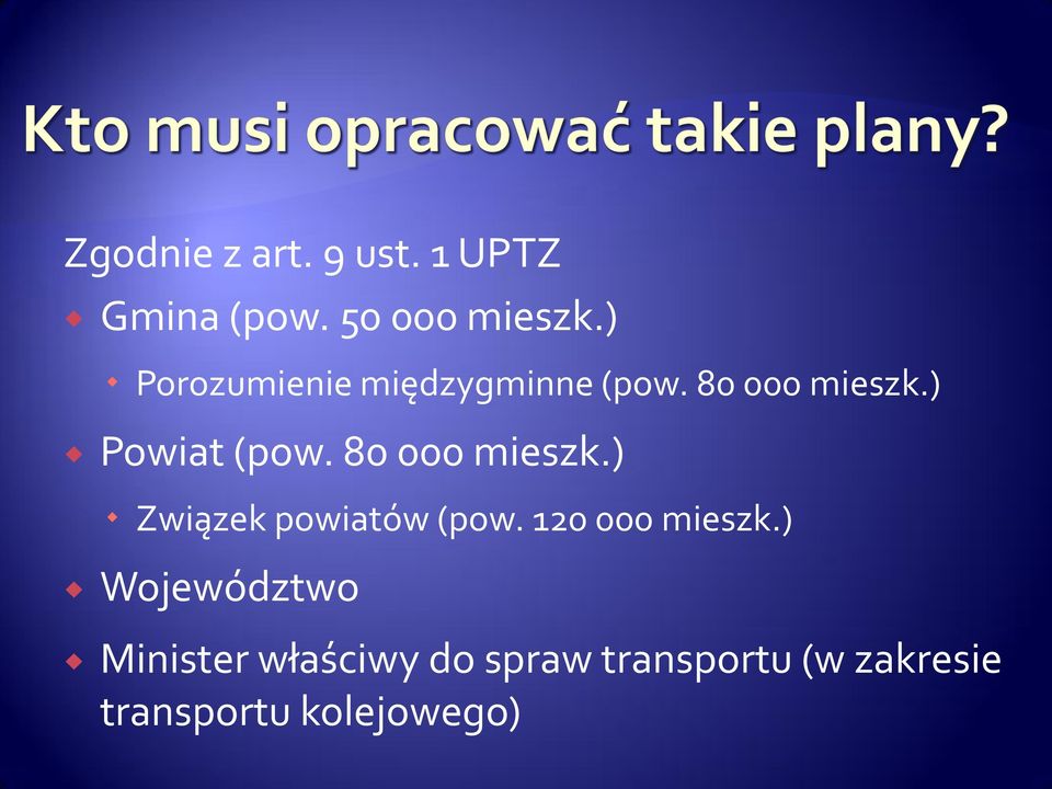 80 000 mieszk.) Związek powiatów (pow. 120 000 mieszk.