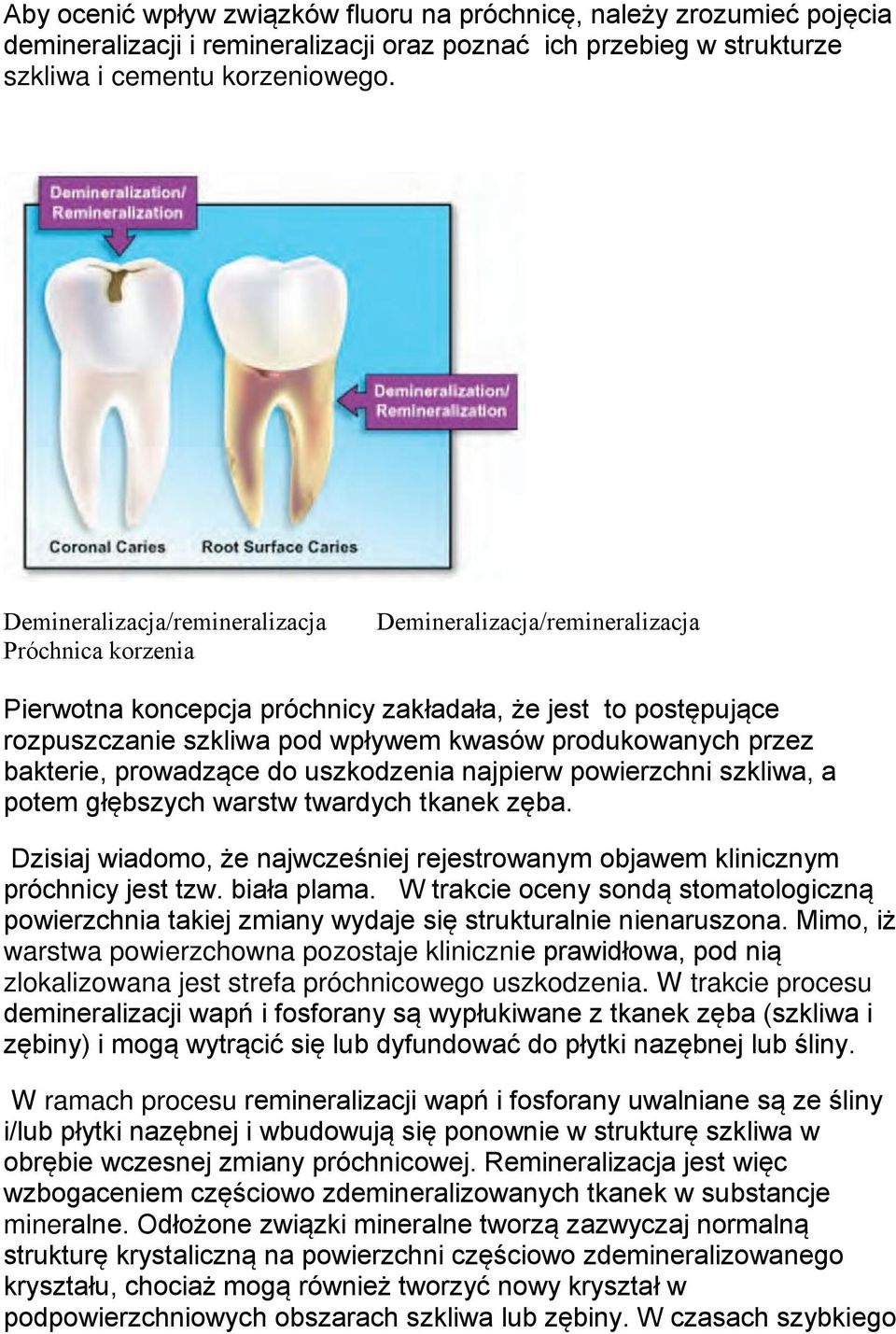 produkowanych przez bakterie, prowadzące do uszkodzenia najpierw powierzchni szkliwa, a potem głębszych warstw twardych tkanek zęba.
