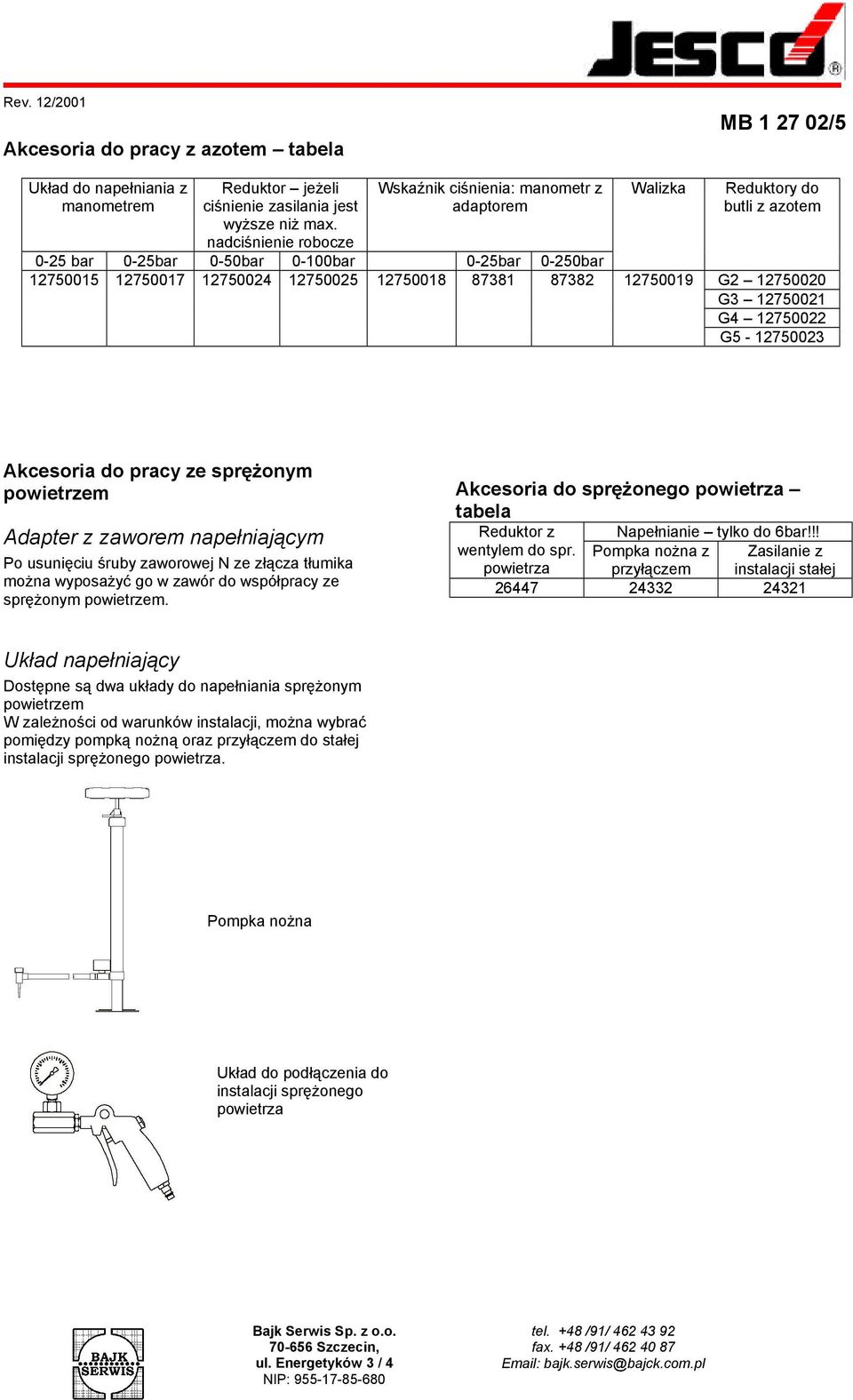 Reduktory do butli z azotem G2 12750020 G3 12750021 G4 12750022 G5-12750023 Akcesoria do pracy ze sprężonym powietrzem Adapter z zaworem napełniającym Po usunięciu śruby zaworowej N ze złącza tłumika