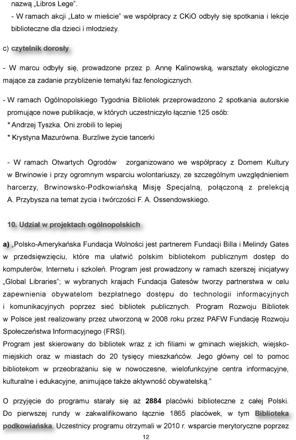 - W ramach Ogólnopolskiego Tygodnia Bibliotek przeprowadzono 2 spotkania autorskie promujące nowe publikacje, w których uczestniczyło łącznie 125 osób: * Andrzej Tyszka.