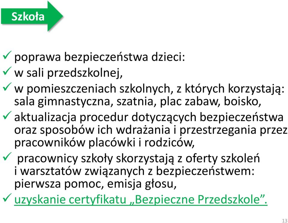 wdrażania i przestrzegania przez pracowników placówki i rodziców, pracownicy szkoły skorzystają z oferty szkoleń i