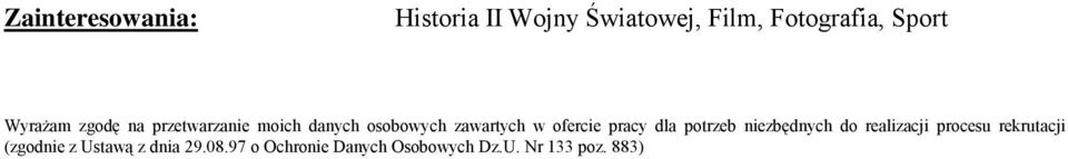 ofercie pracy dla potrzeb niezbędnych do realizacji procesu rekrutacji