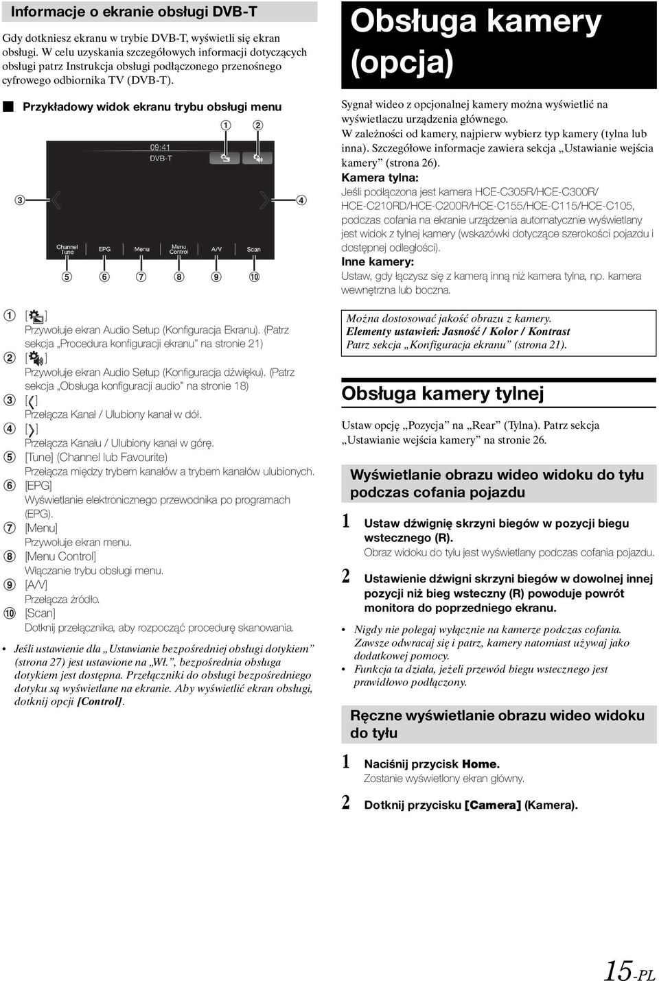 Przykładowy widok ekranu trybu obsługi menu [ ] Przywołuje ekran Audio Setup (Konfiguracja Ekranu).