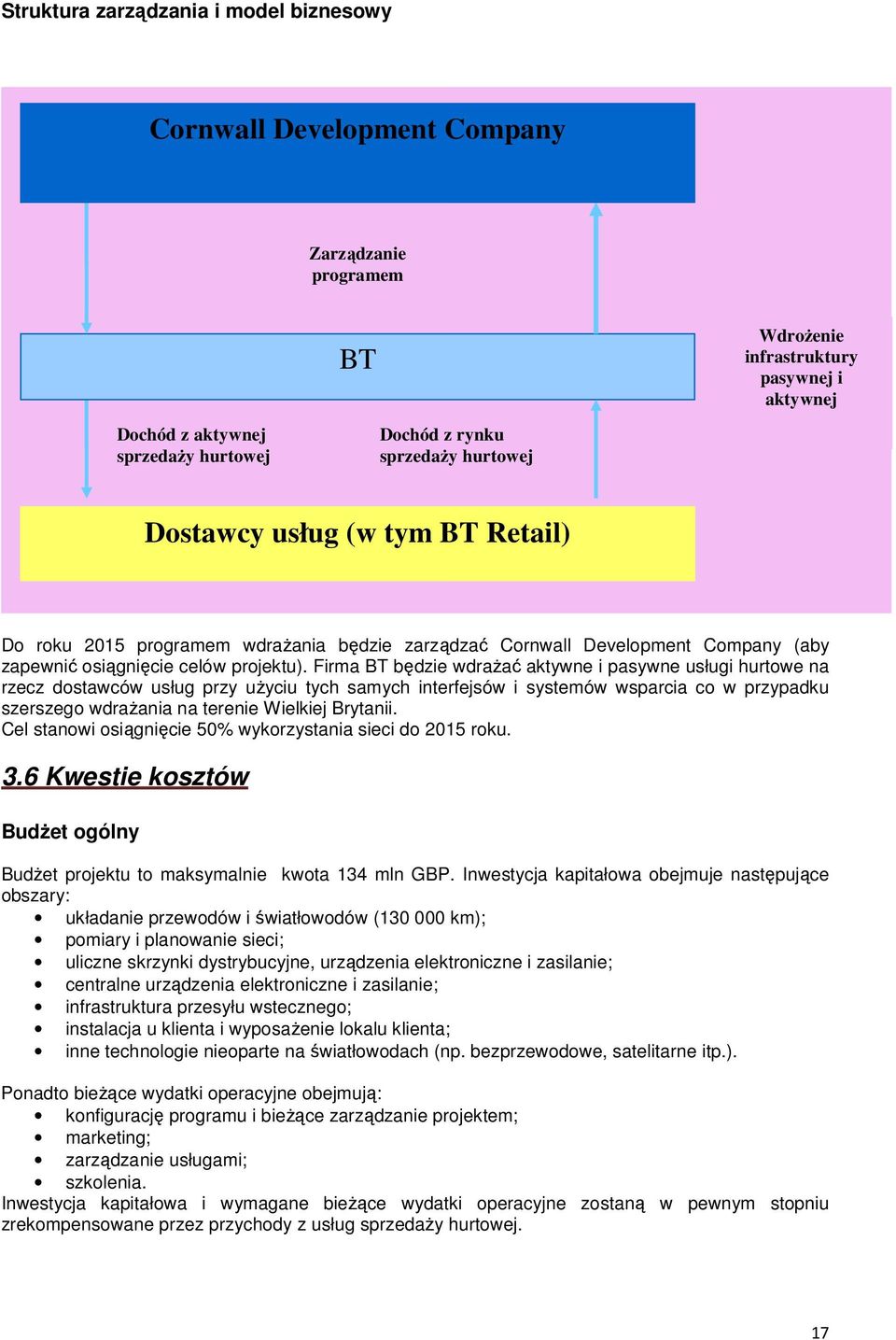 Firma BT będzie wdraŝać aktywne i pasywne usługi hurtowe na rzecz dostawców usług przy uŝyciu tych samych interfejsów i systemów wsparcia co w przypadku szerszego wdraŝania na terenie Wielkiej