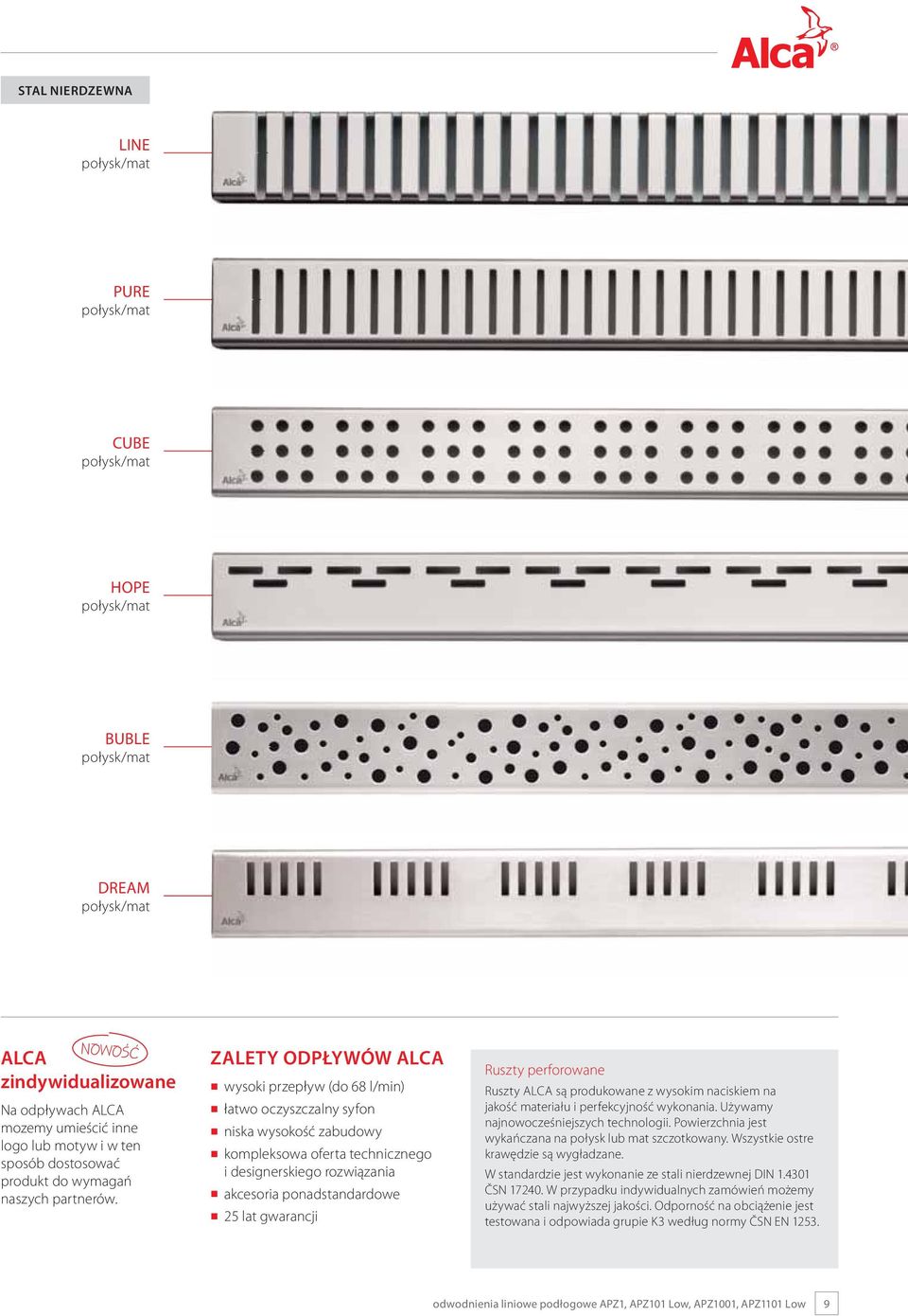 ZALETY ODPŁYWÓW ALCA wysoki przepływ (do 68 l/min) łatwo oczyszczalny syfon niska wysokość zabudowy kompleksowa oferta technicznego i designerskiego rozwiązania akcesoria ponadstandardowe 25 lat