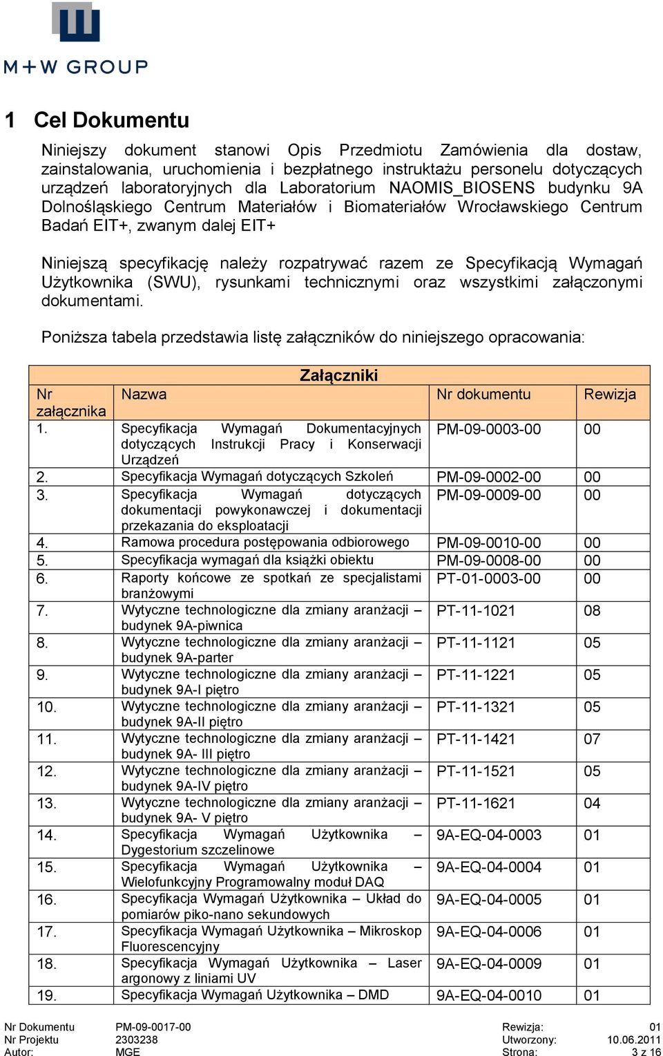 Specyfikacją Wymagań Użytkownika (SWU), rysunkami technicznymi oraz wszystkimi załączonymi dokumentami.