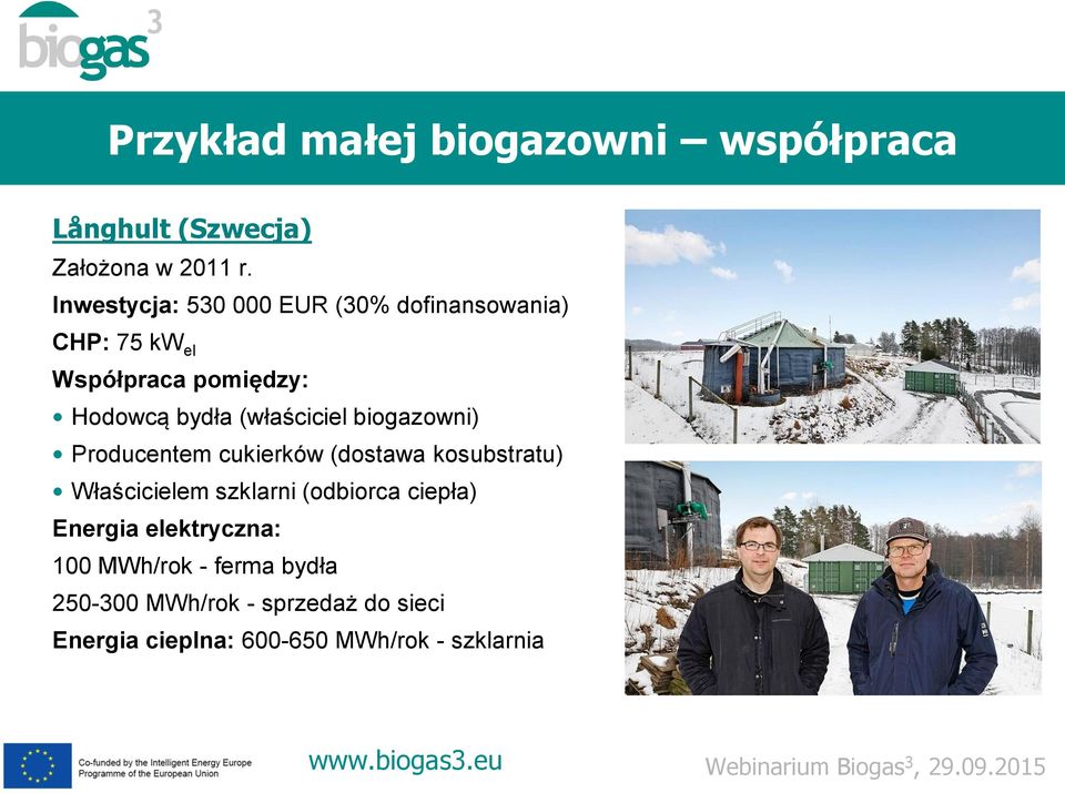 (właściciel biogazowni) Producentem cukierków (dostawa kosubstratu) Właścicielem szklarni (odbiorca