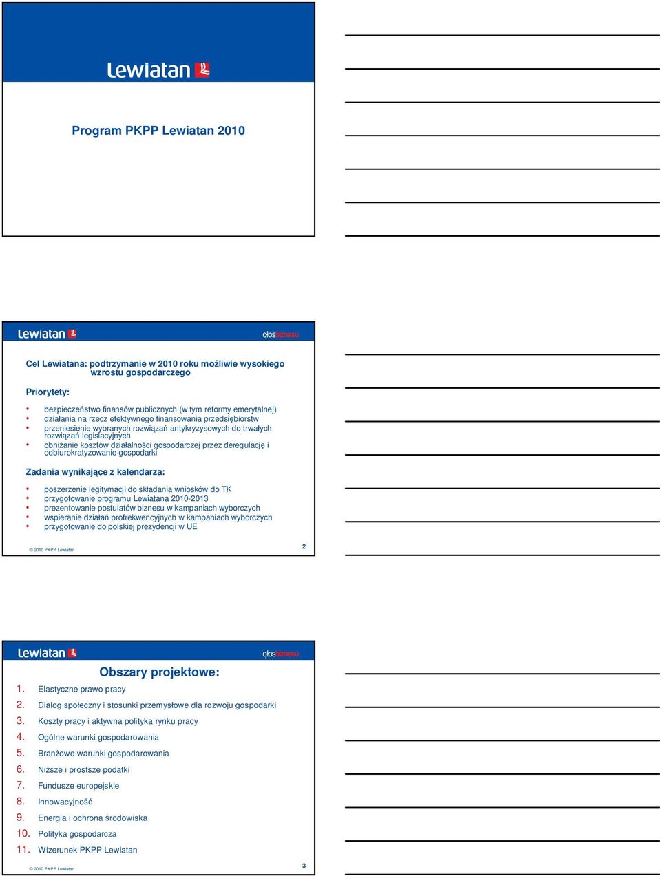 odbiurokratyzowanie gospodarki Zadania wynikajce z kalendarza: poszerzenie legitymacji do skadania wniosków do TK przygotowanie programu Lewiatana 2010-2013 prezentowanie postulatów biznesu w