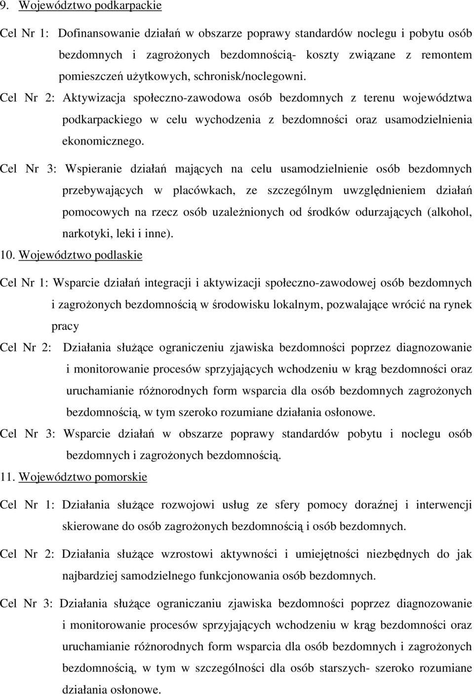 Cel Nr 3: Wspieranie działań mających na celu usamodzielnienie osób bezdomnych przebywających w placówkach, ze szczególnym uwzględnieniem działań pomocowych na rzecz osób uzaleŝnionych od środków