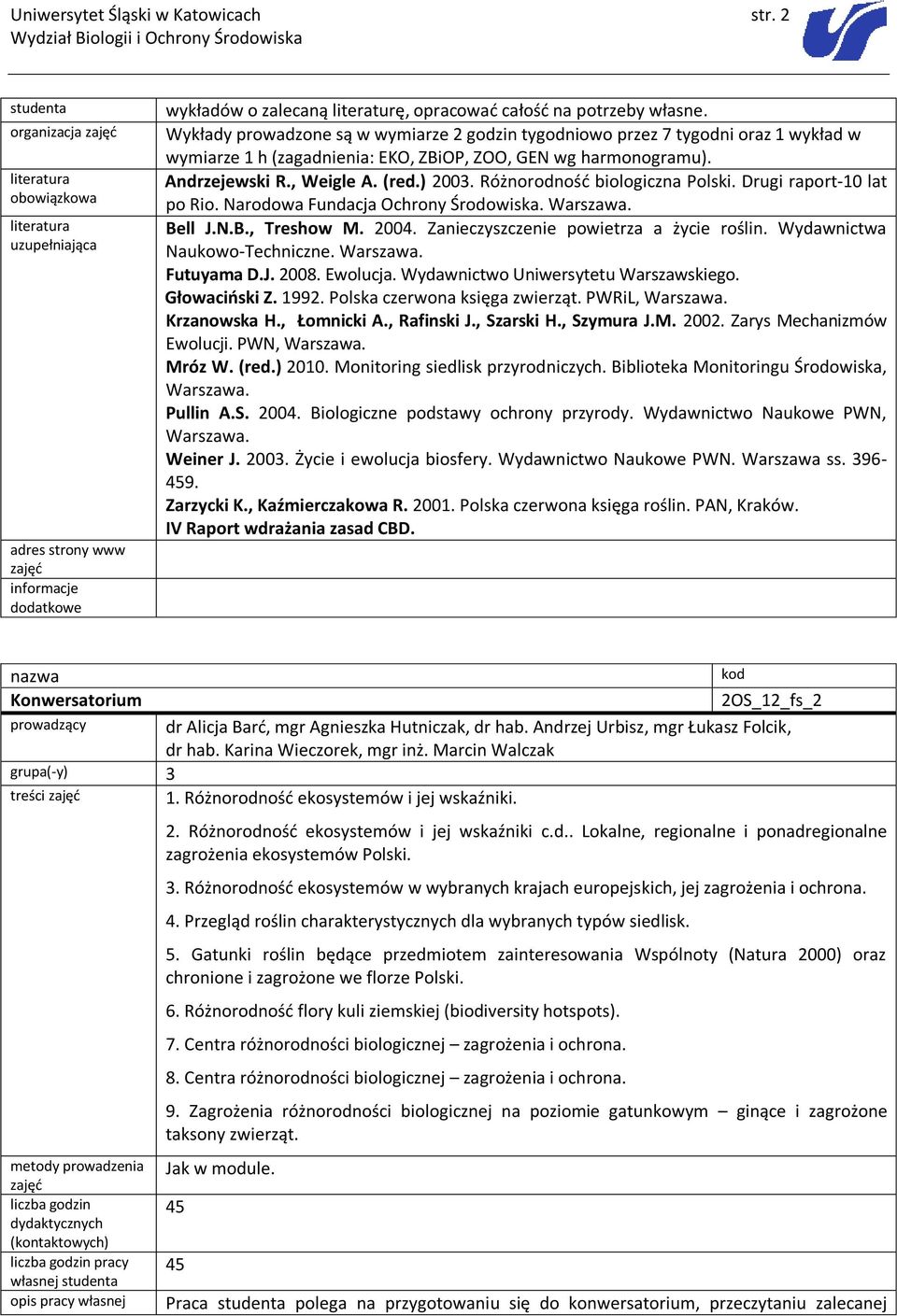 Różnorodność biologiczna Polski. Drugi raport-10 lat po Rio. Narodowa Fundacja Ochrony Środowiska. Warszawa. Bell J.N.B., Treshow M. 2004. Zanieczyszczenie powietrza a życie roślin.