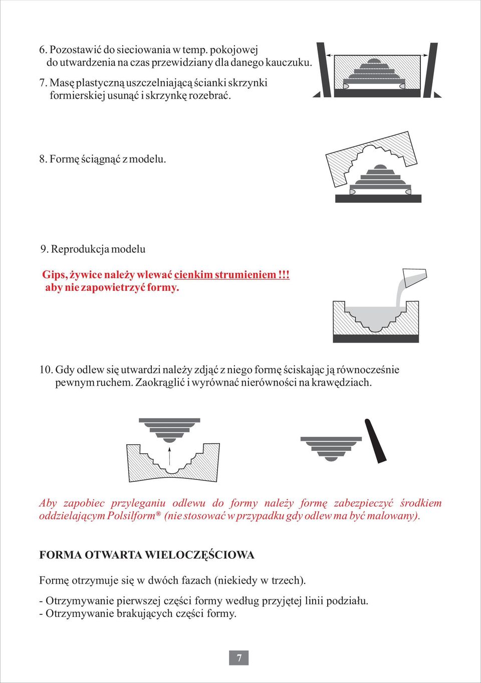 Gdy odlew siê utwardzi nale y zdj¹æ z niego formê œciskaj¹c j¹ równoczeœnie pewnym ruchem. Zaokr¹gliæ i wyrównaæ nierównoœci na krawêdziach.