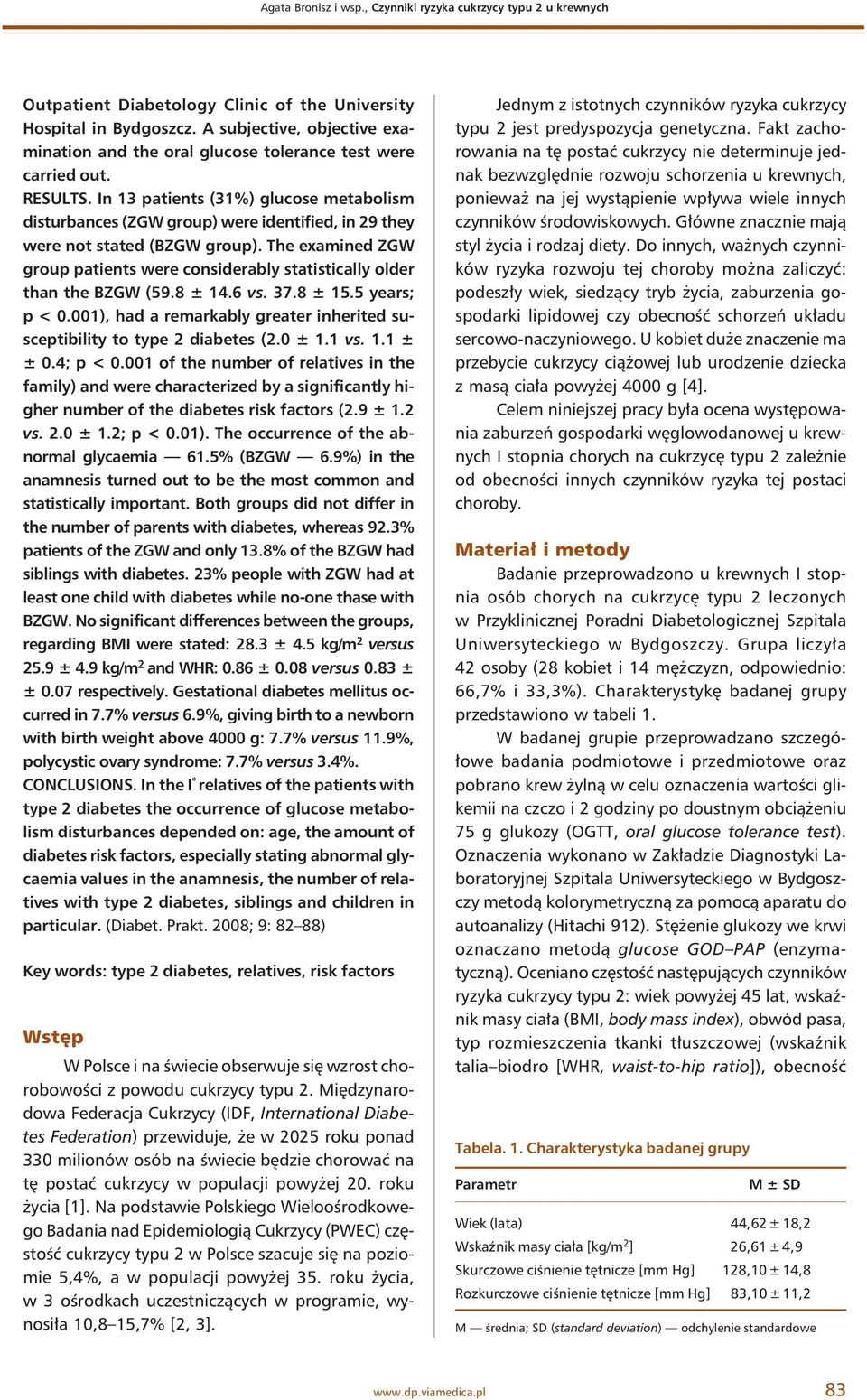 In 13 patients (31%) glucose metabolism disturbances (ZGW group) were identified, in 29 they were not stated (BZGW group).