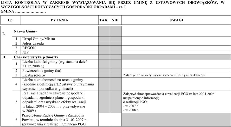 2 ustawy o utrzymaniu czystości i porządku w gminach) 5 6 Realizacja zadań w zakresie gospodarki odpadami, zgodnie z planem gospodarki odpadami oraz uzyskane efekty realizacji w latach 2004 2008 r.