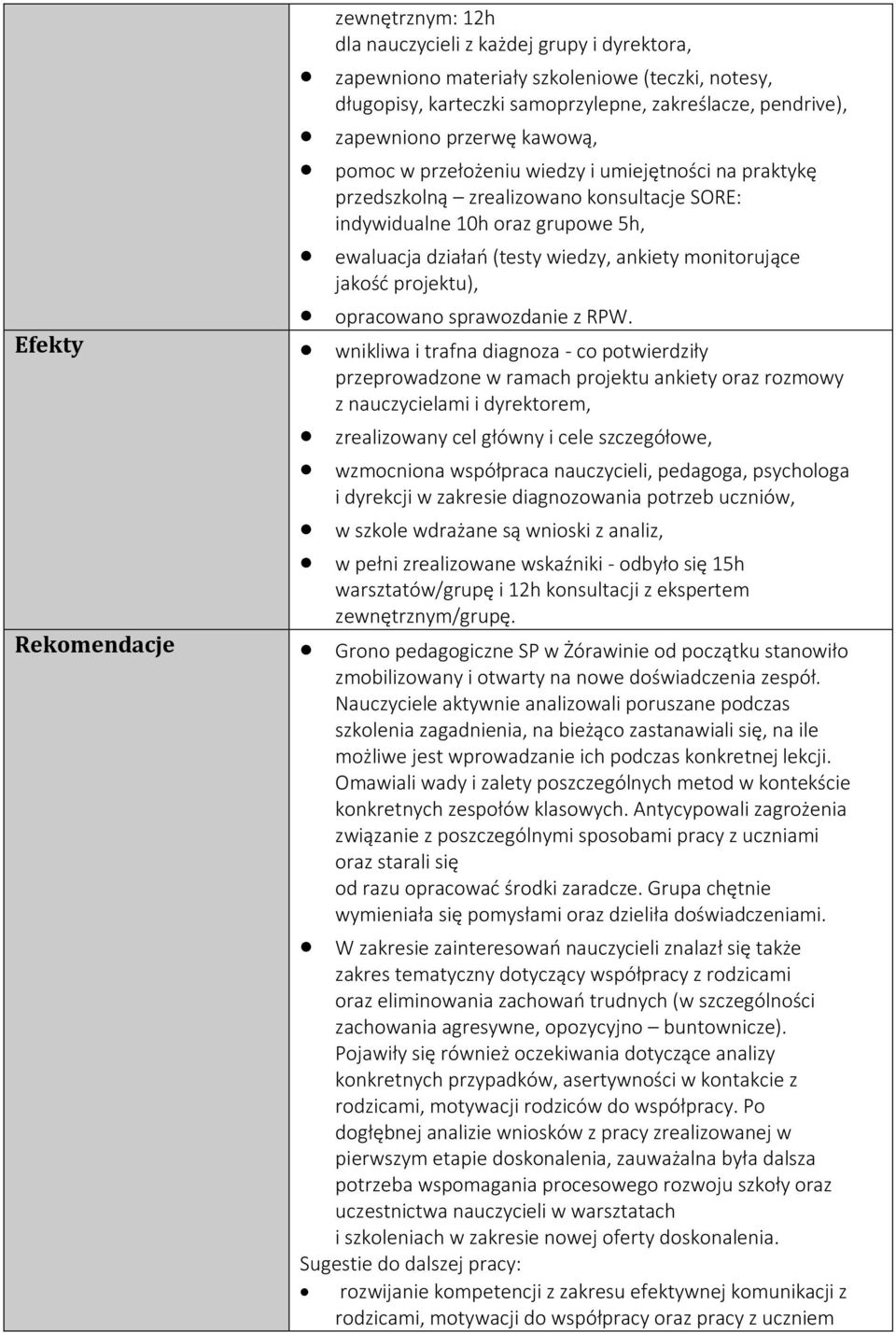 monitorujące jakość projektu), opracowano sprawozdanie z RPW.