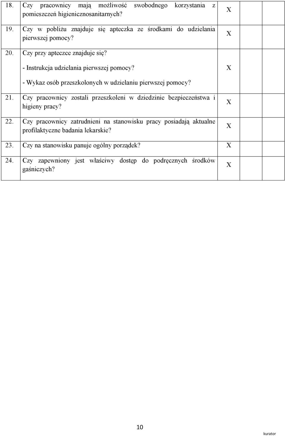 - Wykaz osób przeszkolonych w udzielaniu pierwszej pomocy? 21. Czy pracownicy zostali przeszkoleni w dziedzinie bezpieczeństwa i higieny pracy? 22.
