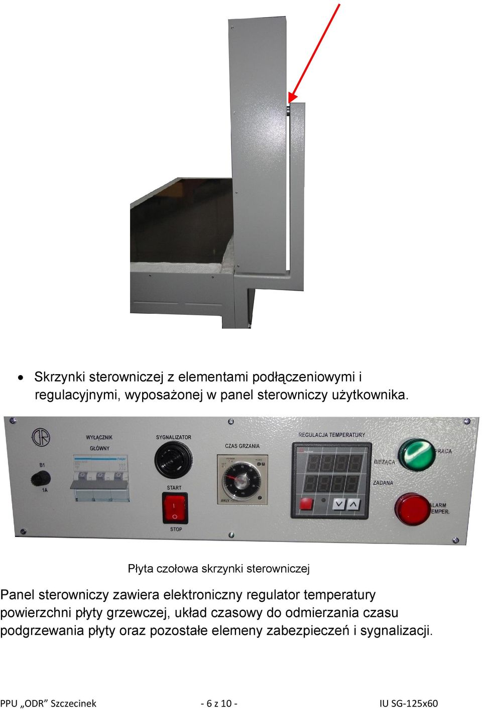 Płyta czołowa skrzynki sterowniczej Panel sterowniczy zawiera elektroniczny regulator