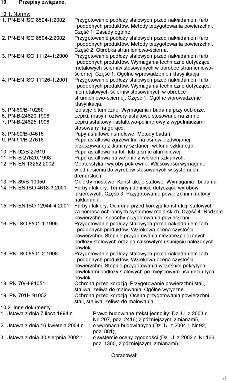 PN-EN ISO 11124-1:2000 Przygotowanie podłoży stalowych przed nakładaniem farb i podobnych produktów. Wymagania techniczne dotyczące metalowych ścierniw stosowanych w obróbce strumieniowościernej.