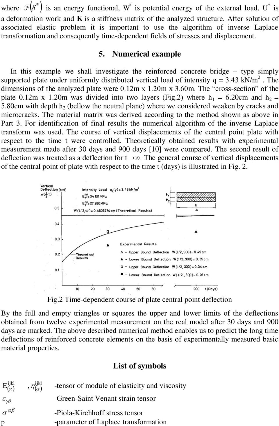 Numerical eample In his eample e shall invesigae he reinforced concree bridge ype simply suppored plae under uniformly disribued verical load of inensiy q = 3.43 kn/m.
