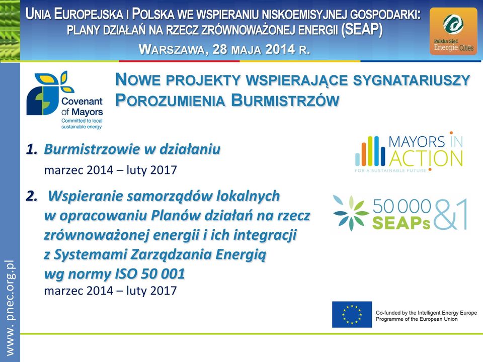 Burmistrzowie w działaniu marzec 2014 luty 2017 www. pnec.org.pl 2.