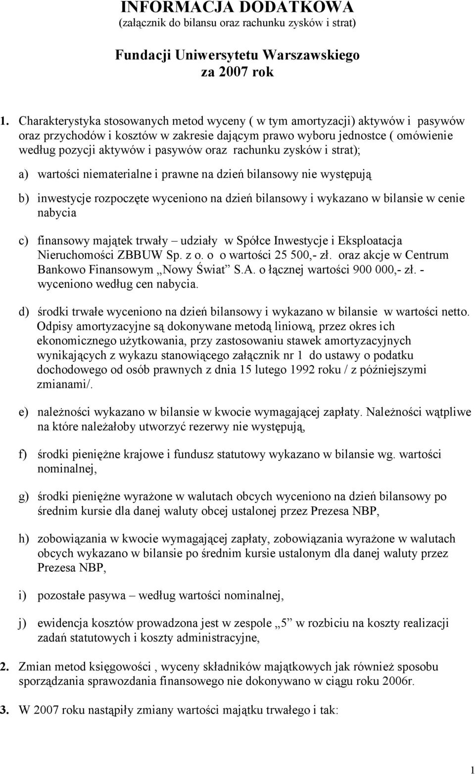 rachunku zysków i strat); a) wartości niematerialne i prawne na dzień bilansowy nie występują b) inwestycje rozpoczęte wyceniono na dzień bilansowy i wykazano w bilansie w cenie nabycia c) finansowy