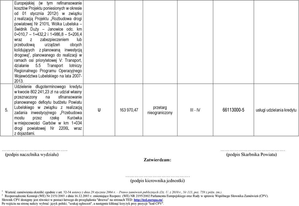 km 0+010,7 1+432,2 i 1+986,8 5+206,4 wraz z zabezpieczeniem lub przebudową urządzeń obcych kolidujących z planowaną inwestycją drogową, planowanego do realizacji w ramach osi priorytetowej V: