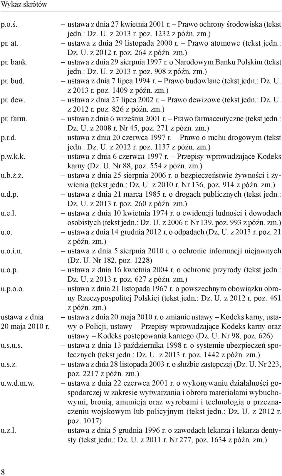 ustawa z dnia 7 lipca 1994 r. Prawo budowlane (tekst jedn.: Dz. U. z 2013 r. poz. 1409 z późn. zm.) pr. dew. ustawa z dnia 27 lipca 2002 r. Prawo dewizowe (tekst jedn.: Dz. U. z 2012 r. poz. 826 z późn.