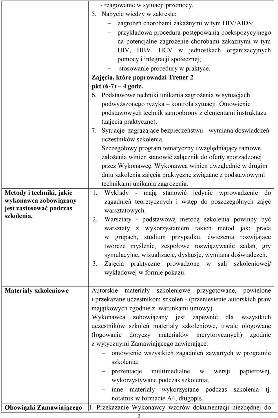 jednostkach organizacyjnych pomocy i integracji społecznej; stosowanie procedury w praktyce. Zajęcia, które poprowadzi Trener 2 pkt (6-7) 4 godz. 6.