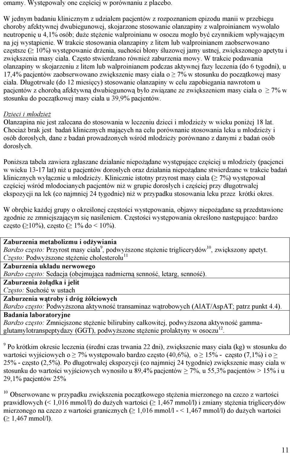 4,1% osób; duże stężenie walproinianu w osoczu mogło być czynnikiem wpływającym na jej wystąpienie.