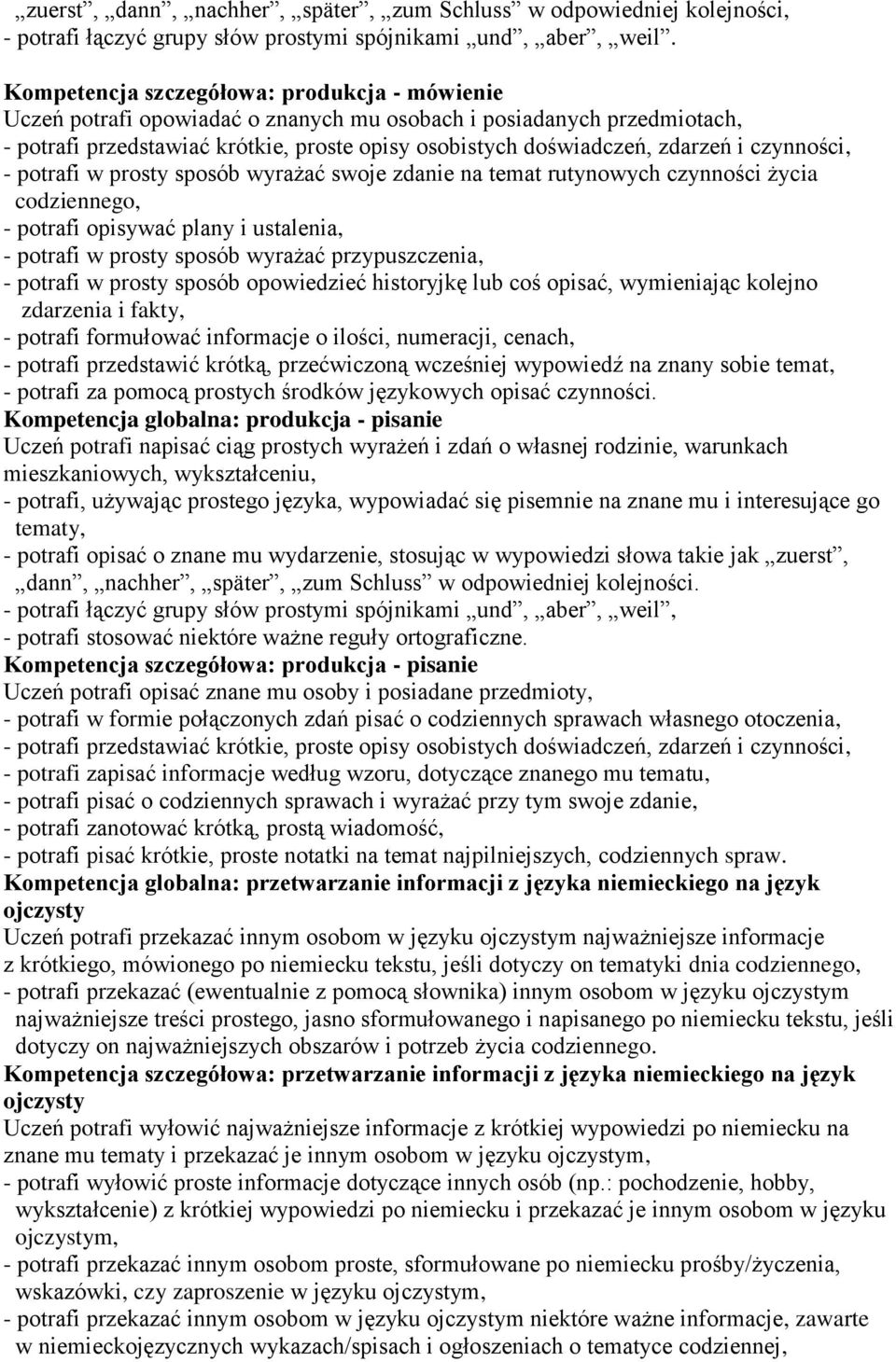 czynności, - potrafi w prosty sposób wyrażać swoje zdanie na temat rutynowych czynności życia codziennego, - potrafi opisywać plany i ustalenia, - potrafi w prosty sposób wyrażać przypuszczenia, -
