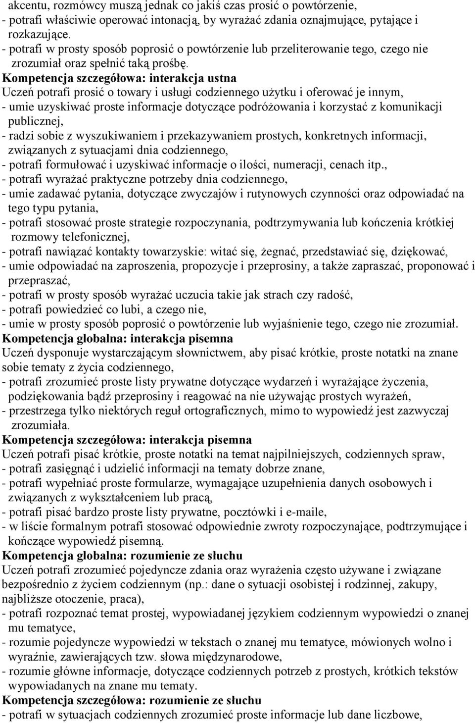 Kompetencja szczegółowa: interakcja ustna Uczeń potrafi prosić o towary i usługi codziennego użytku i oferować je innym, - umie uzyskiwać proste informacje dotyczące podróżowania i korzystać z