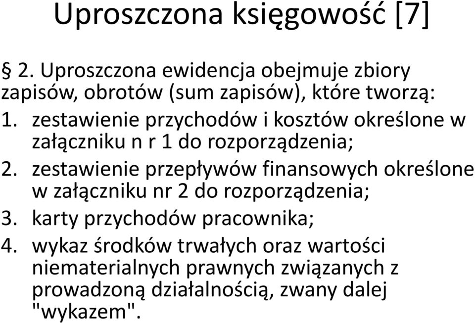 zestawienie przychodów i kosztów określone w załączniku n r 1 do rozporządzenia; 2.