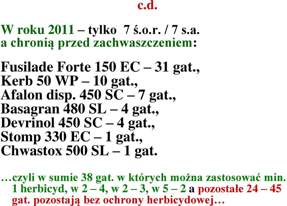 450 SC 7 gat., Basagran 480 SL 4 gat., Devrinol 450 SC 4 gat., Stomp 330 EC 1 gat.