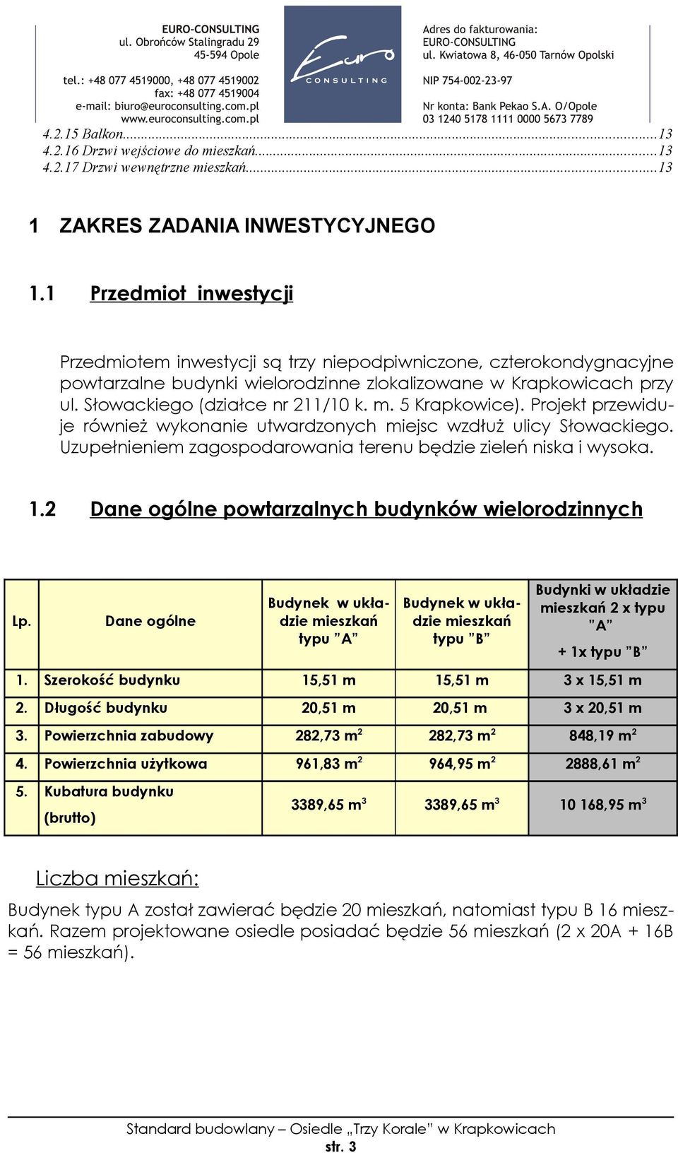 5 Krapkowice). Projekt przewiduje również wykonanie utwardzonych miejsc wzdłuż ulicy Słowackiego. Uzupełnieniem zagospodarowania terenu będzie zieleń niska i wysoka. 1.