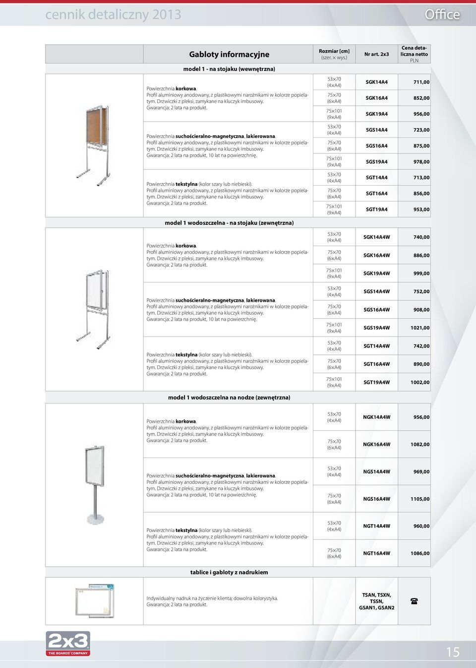 Drzwiczki z pleksi, zamykane na kluczyk imbusowy. Powierzchnia tekstylna (kolor szary lub niebieski). Profil aluminiowy anodowany, z plastikowymi narożnikami w kolorze popielatym.